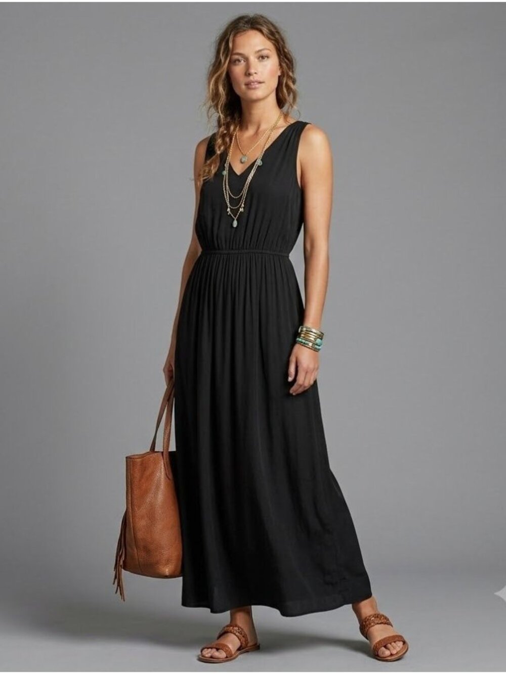 Banana Republic Black Sleeveless Maxi Dress Petite 12P Relaxed Fit